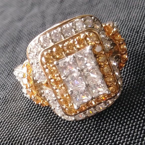 Rose Gold princes cut Mocha and White CZ ring New - Picture 5 of 14